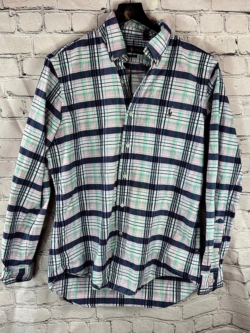 Ralph Lauren Classic Fit Plaid Cotton Shirt mens M preppy pastel coastal pony